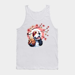 English Cocker Spaniel Enjoys Spring Cherry Blossoms Tank Top